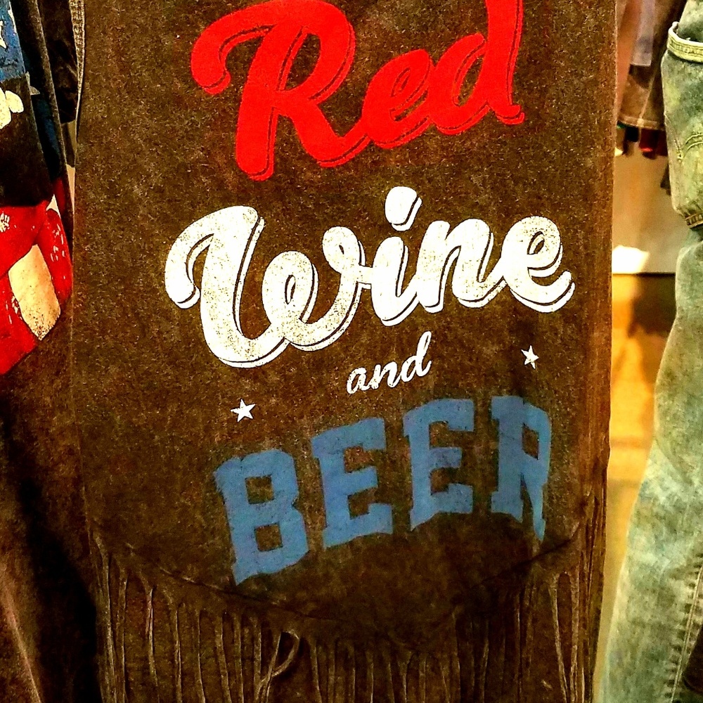 T Party Red Wine and Beer Fringe Tank Top